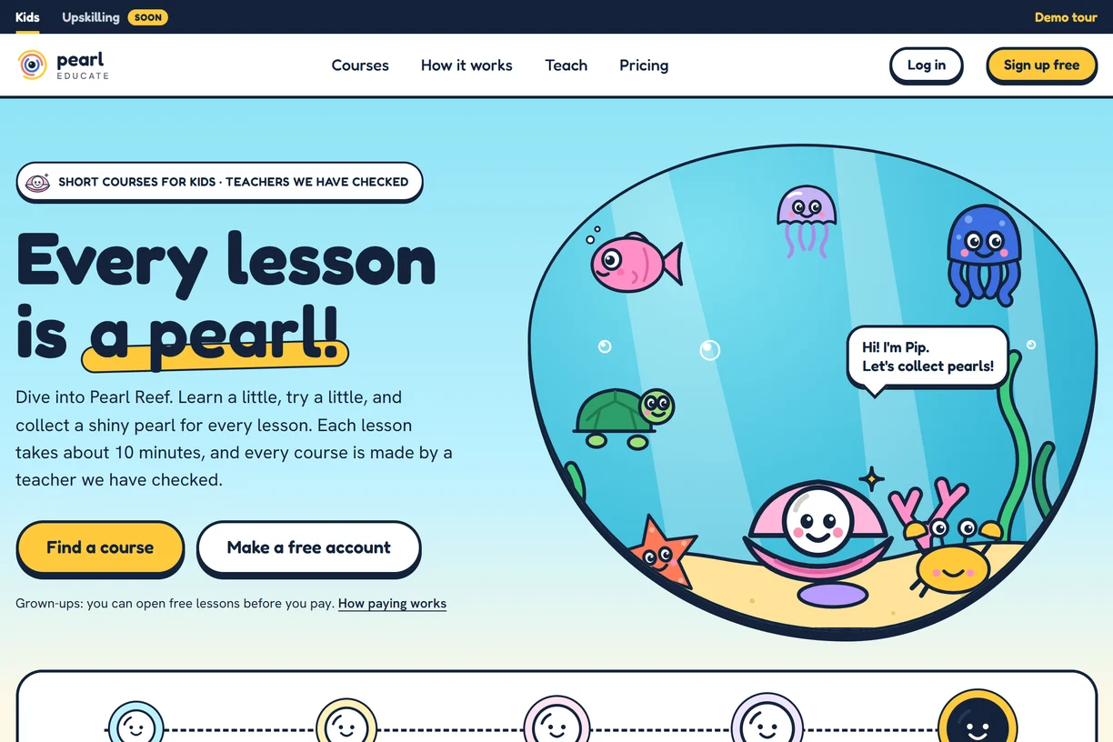Pearl Educate home screen
